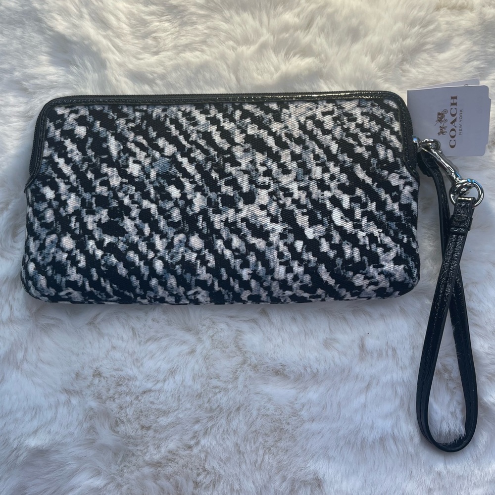 NWT Donegal Black White Double Zip Wristlet Wallet Clutch - Picture 3 of 5
